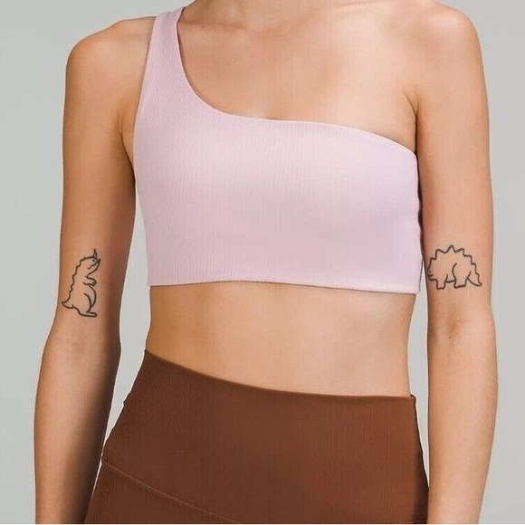 Lululemon pink peony Ribbed Nulu Asymmetrical Yoga Bra - Picture 2 of 3